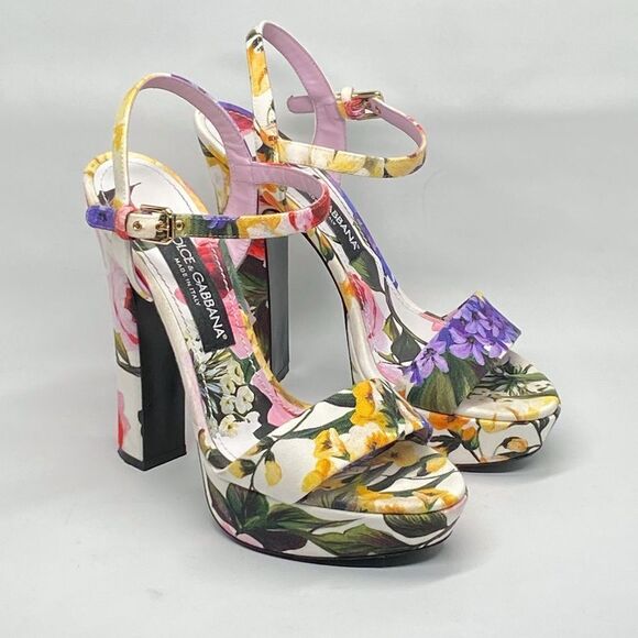 Dolce & Gabbana floral-print gabardine platform sandals size 38 - Picture 2 of 13